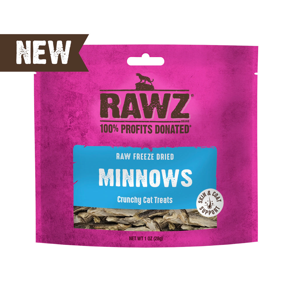 RAWZ Minnows Freeze Dried Cat Treats front of bag.