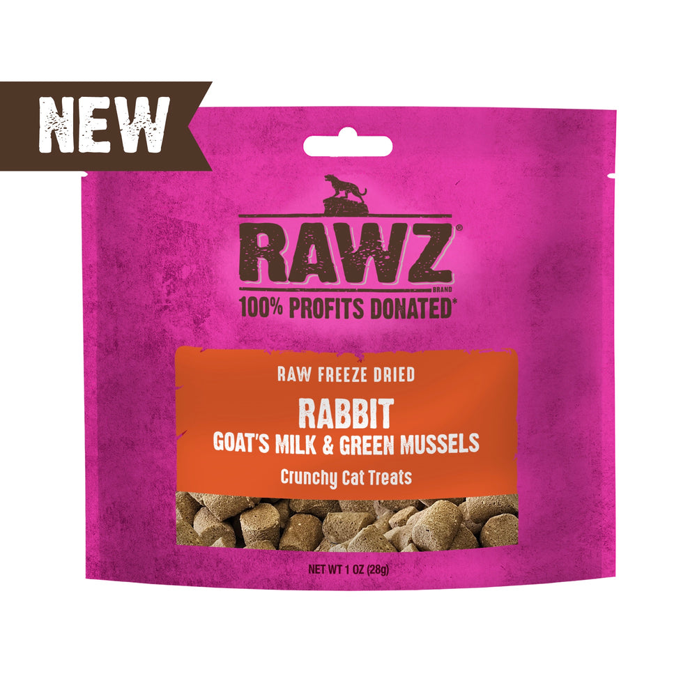 RAWZ Rabbit & Goat's Milk Freeze Dried Cat Treats front of bag.