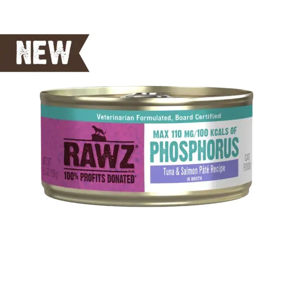 RAWZ Reduced Phosphorous Tuna & Salmon Pâté Canned Cat Food front of can.
