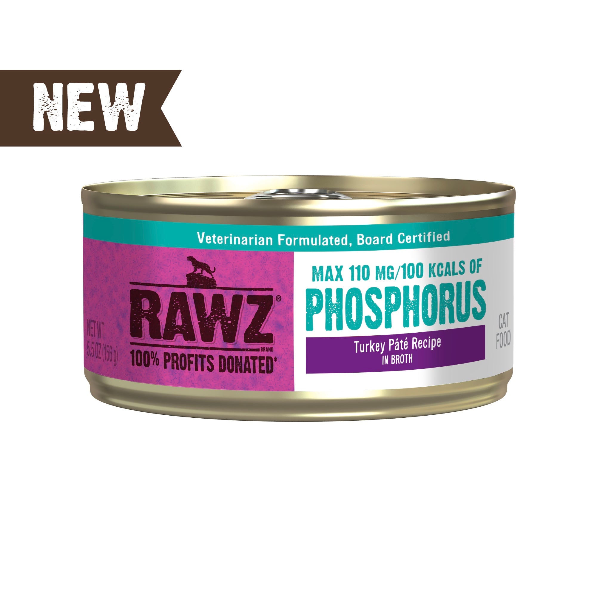 RAWZ Reduced Phosphorous Turkey Pate Canned Cat Food front of can.