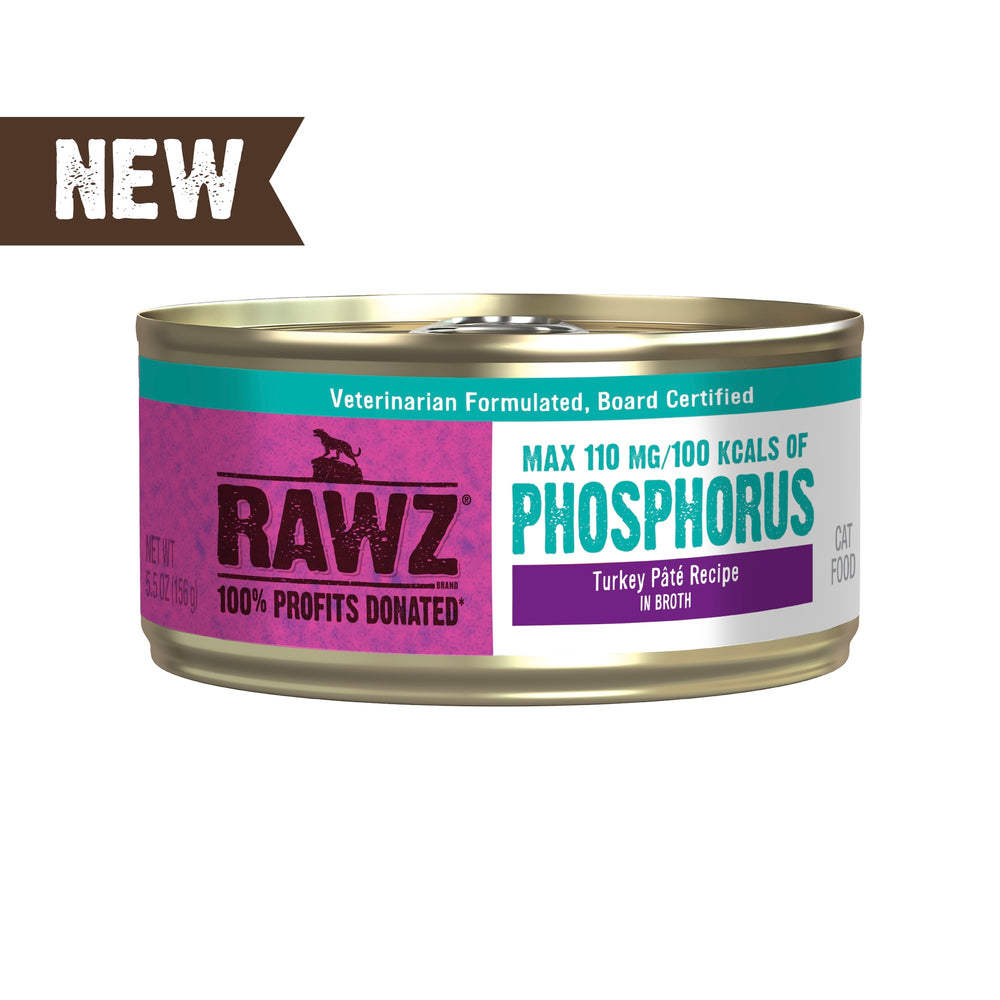 RAWZ Reduced Phosphorous Turkey Pate Canned Cat Food front of can.