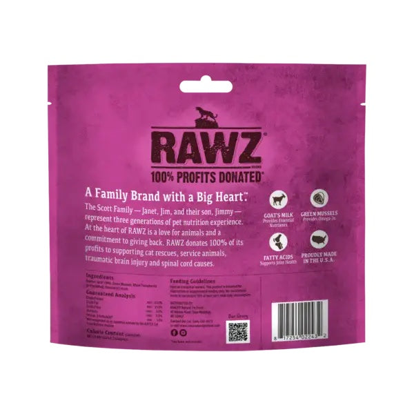 RAWZ Salmon & Goat's Milk Freeze Dried Cat Treats back of bag.