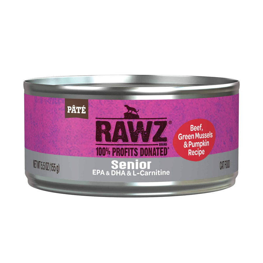 RAWZ Grain-Free Senior Cat Food – Beef, Pumpkin & Mussels, 5.5oz Front Can