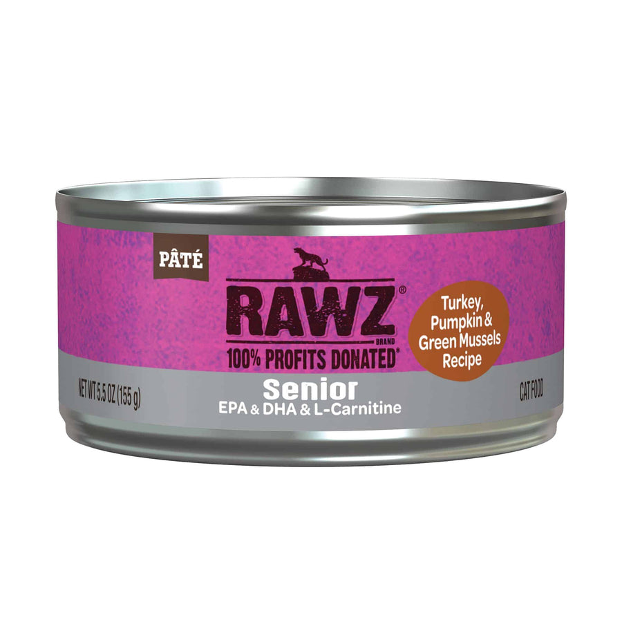 RAWZ Senior Turkey, Pumpkin & Green Mussels Canned Cat Food 5.5oz, Front Can