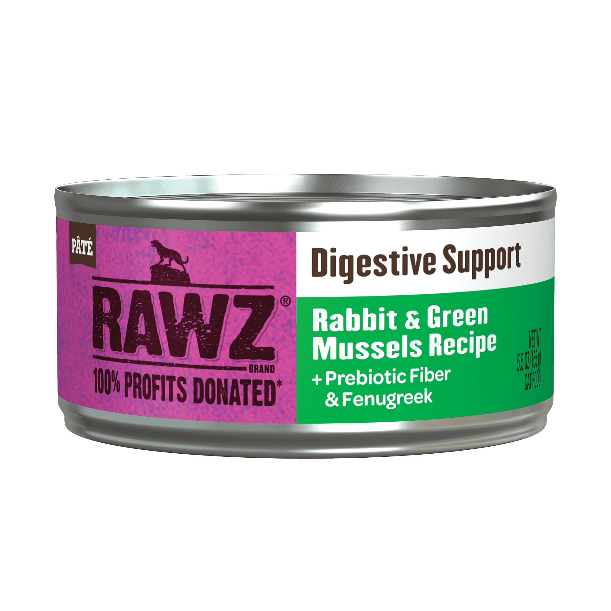 RAWZ Solutions Digestive Support Rabbit & Green Mussels Canned Cat Food 5.5oz, Front can