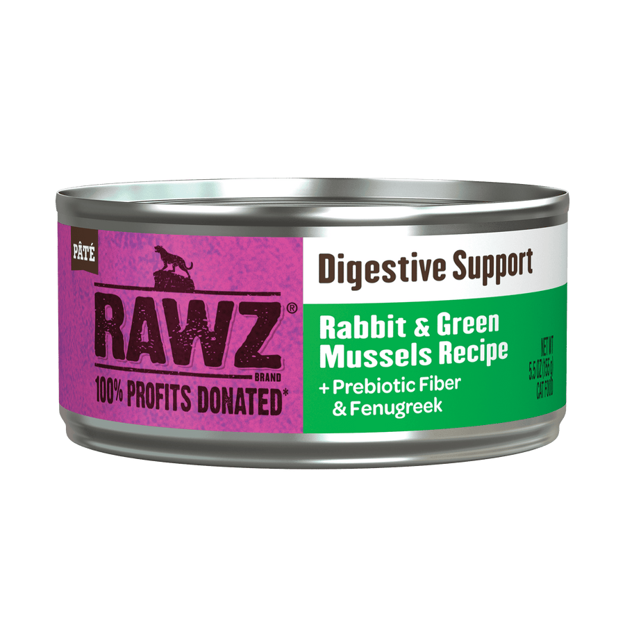 RAWZ Solutions Digestive Support Rabbit & Green Mussels Canned Cat Food 5.5oz, Front can