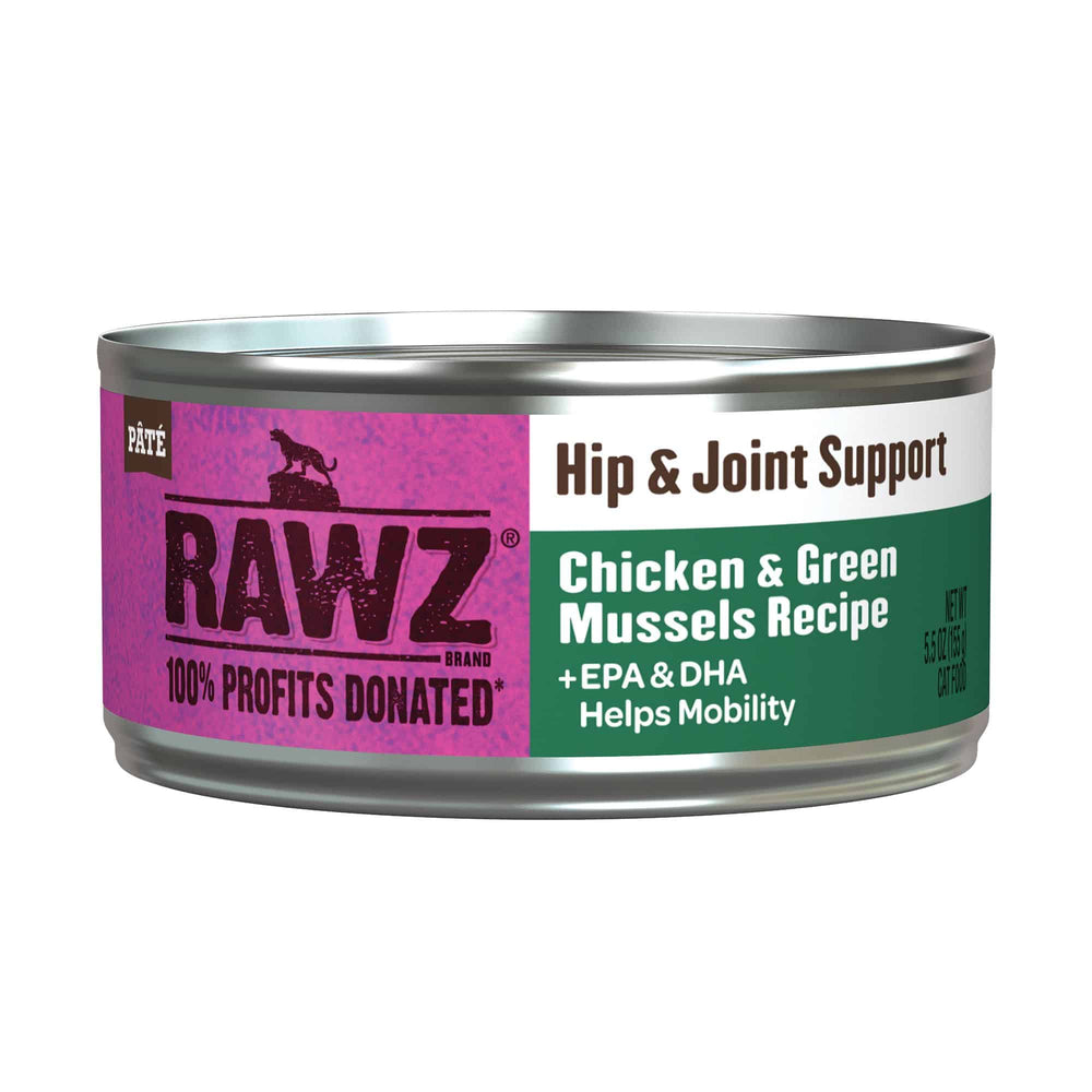 RAWZ Solutions Hip & Joint Support Chicken & Green Mussels Canned Cat Food 5.5oz, Front can