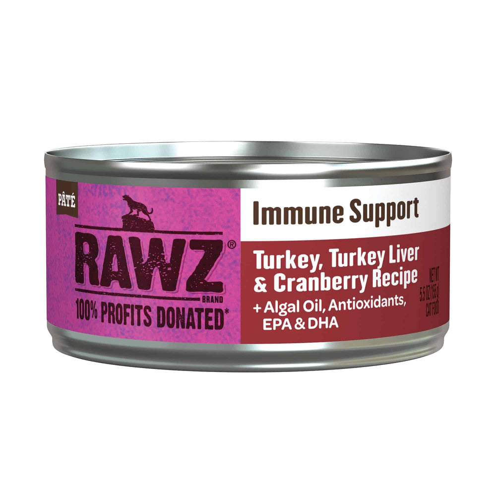RAWZ Solutions Immune Support Turkey, Turkey Liver & Cranberry Canned Cat Food 5.5oz, Front can