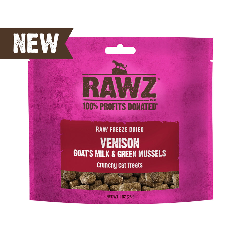 RAWZ Venison & Goat's Milk Freeze Dried Cat Treats front of bag.