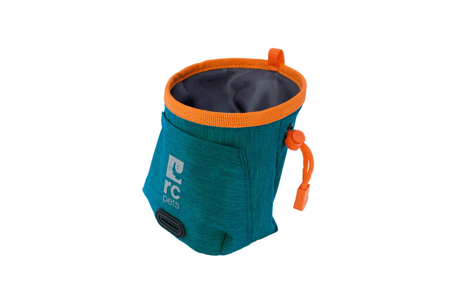 RC Pet Essential Treat Bag Heather Teal with orange accent, it's water repellent to ensure treats stay dry
