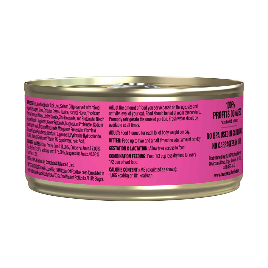 RAWZ 96% Duck & Duck Liver Canned Cat Food
