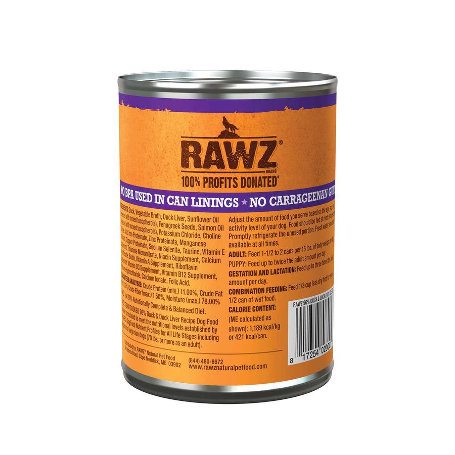 RAWZ 96% Duck & Duck Liver Canned Dog Food