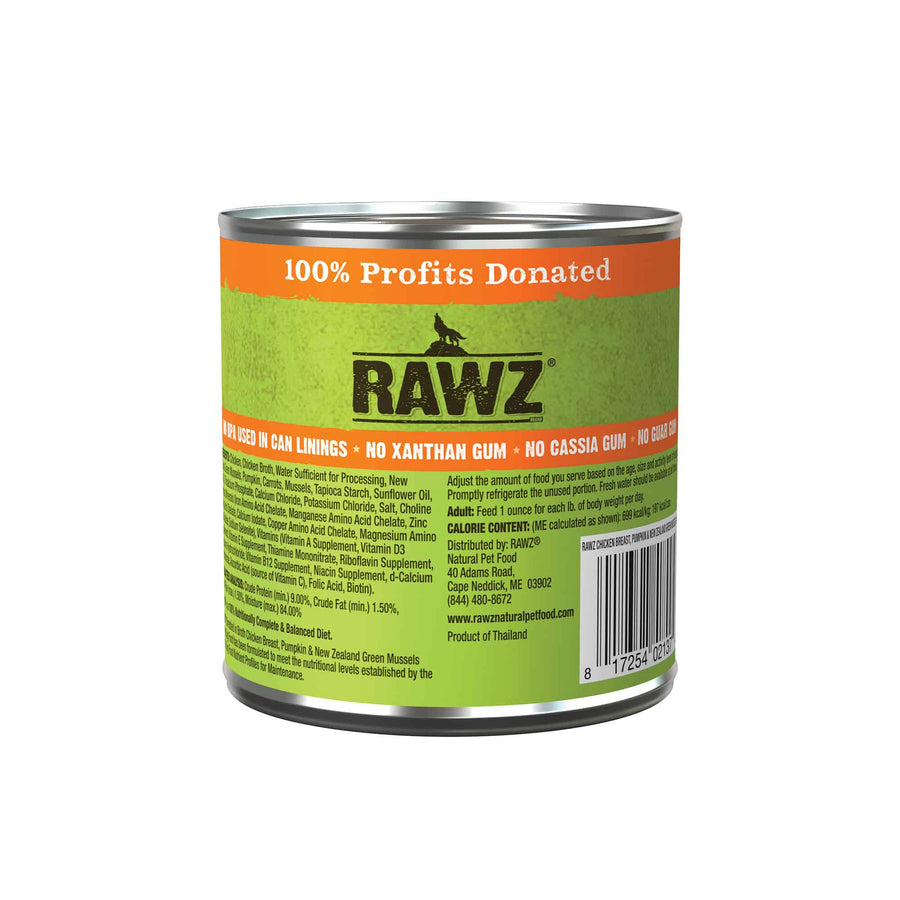 RAWZ Shredded Chicken Breast, Pumpkin, & New Zealand Green Mussels Recipe Canned Dog Food