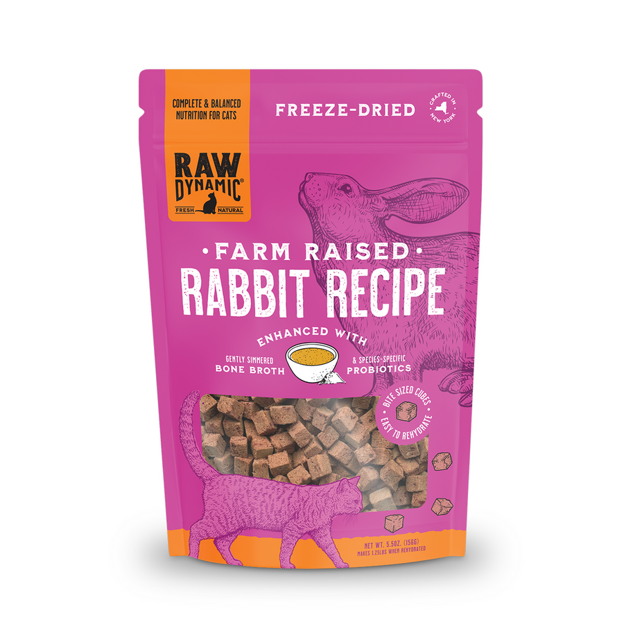 Raw Dynamic Freeze-Dried Rabbit Formula For Cats front of bag. 