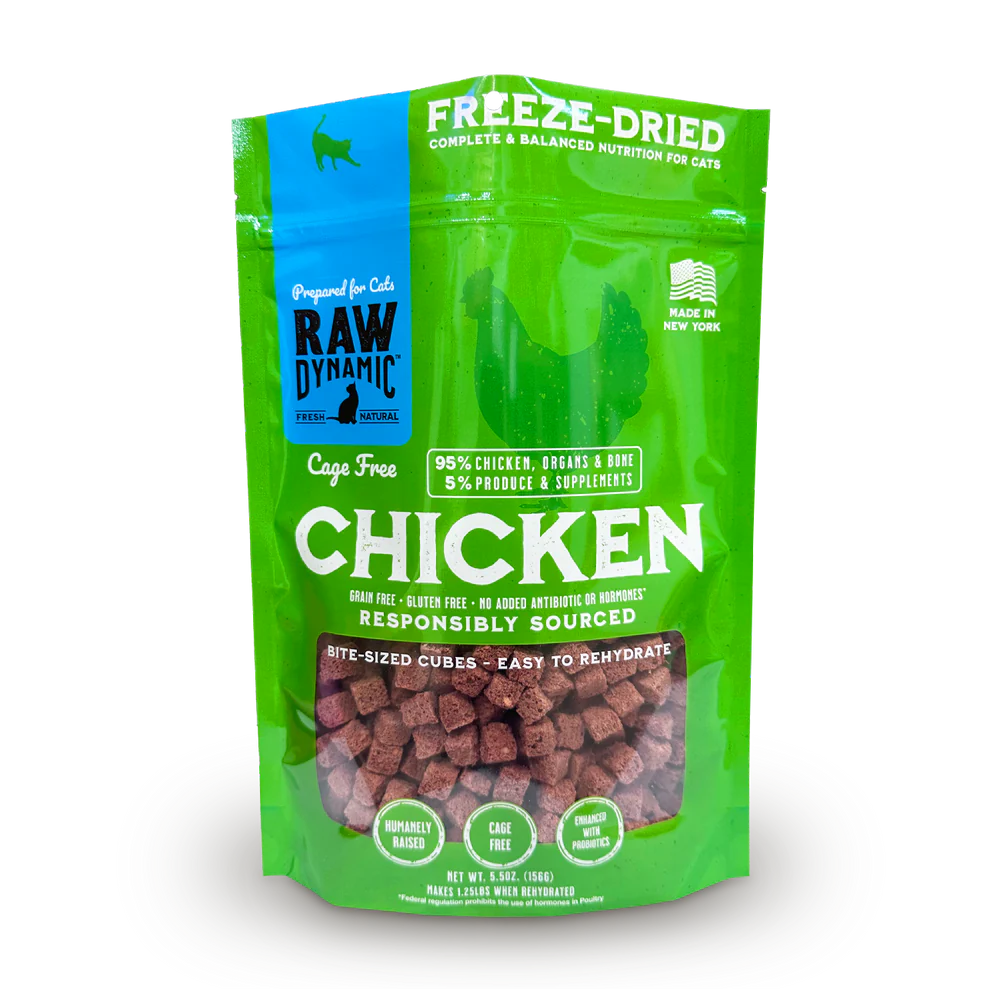 Front Pouch of Raw Dynamic Freeze Dried Chicken Cat Food 3lbs 