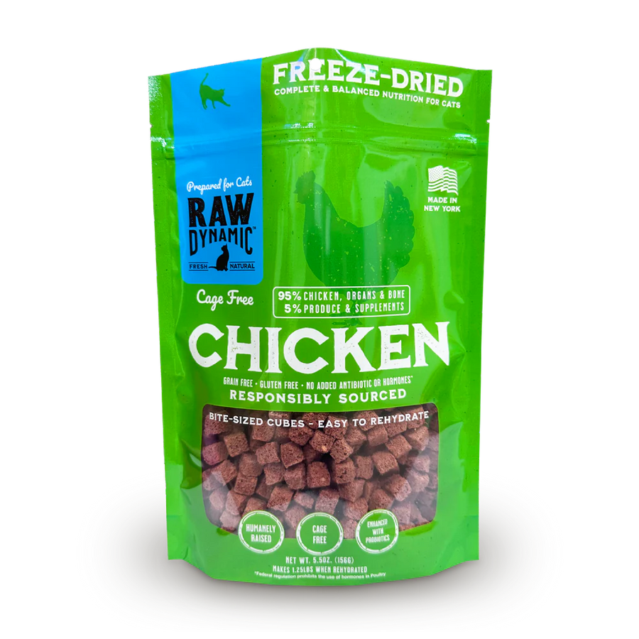 Front Pouch of Raw Dynamic Freeze Dried Chicken Cat Food 3lbs 