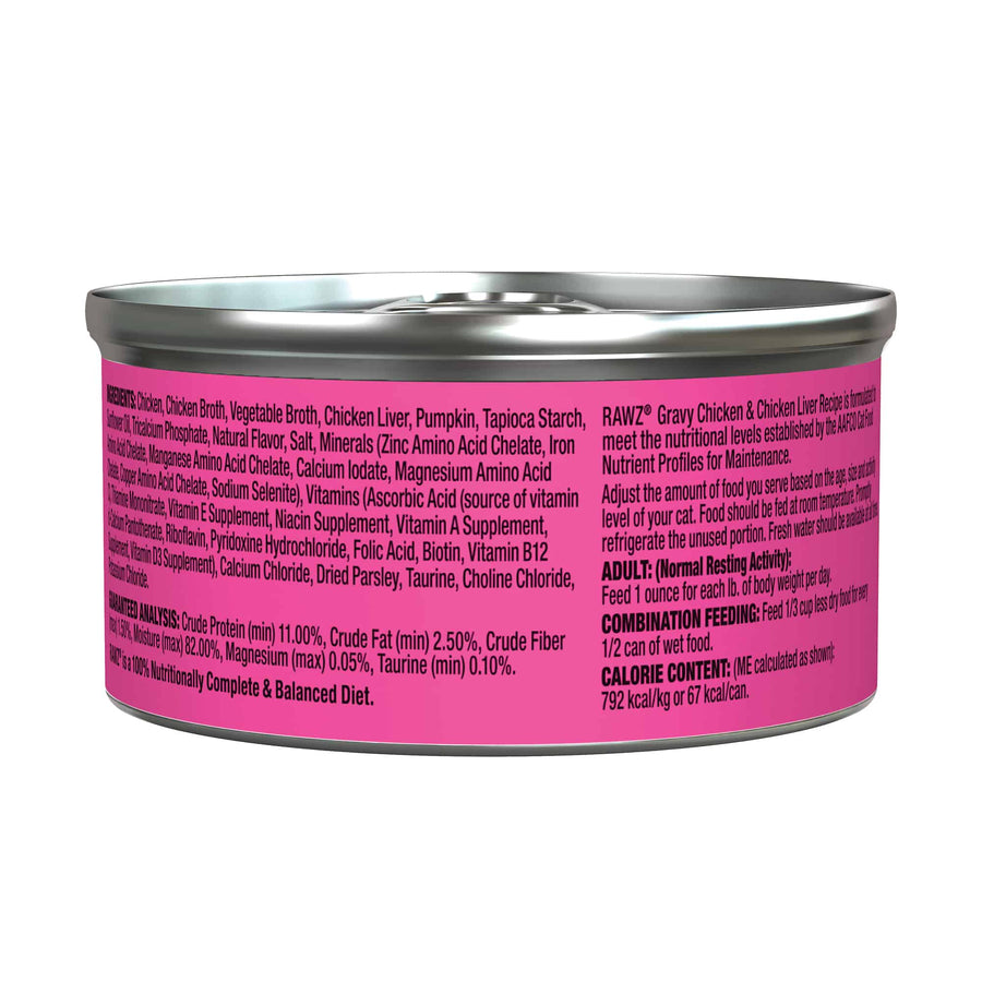 Rawz Gravy From Bone Broth Chicken & Chicken Liver Canned Cat Food 3oz, Back Can