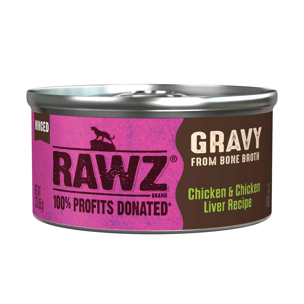 Rawz Gravy From Bone Broth Chicken & Chicken Liver Canned Cat Food 3oz, Front can