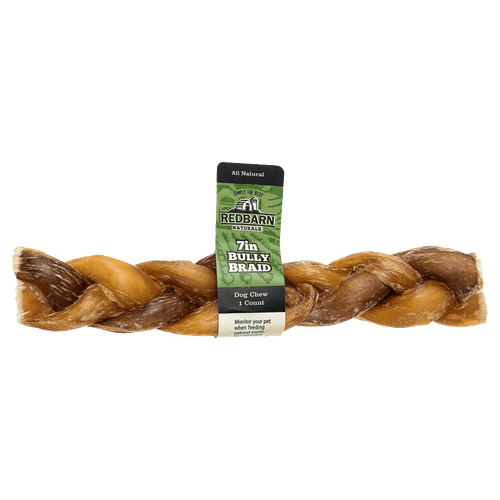 Redbarn Braided Bully Stick Dog Treat 7in Packed Front