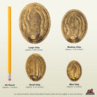 Redbarn Chew-A-Bulls Chips Dog Treats Sizes, Large is 3.88", medium is 3.25", small chip is 2.13" and mini chip at approx. 2"