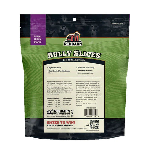 Back pouch of Redbarn Naturals Bully Slices Peanut Butter Dog Treats 