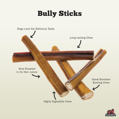Redbarn Odor-Free Bully Stick Chew which dogs love the delicious taste, long lasting, slow roasted, highly digestible and great boredom busting chew 