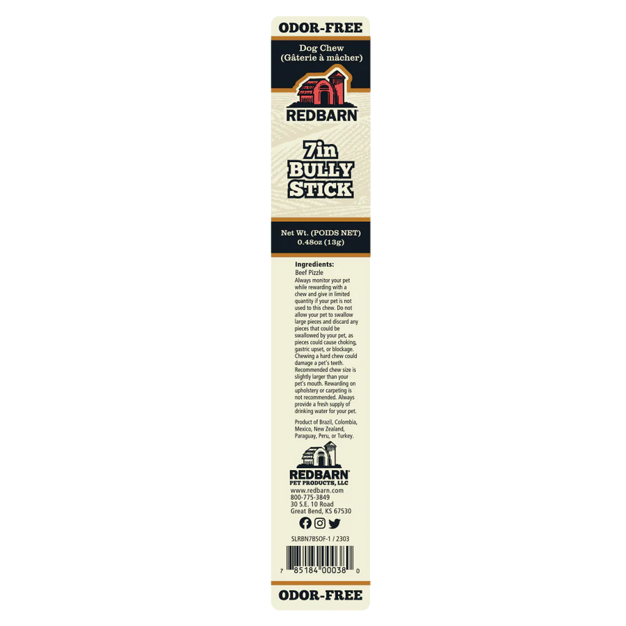 Back Packaging of Redbarn Odor-Free Bully Stick Chew for Dogs