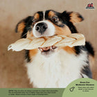 Dog chewing Redbarn Puff Braid Dog Treat,  a dynamic chew, rich in omega-3 fatty acids to help support healthy skin and shiny coats. 