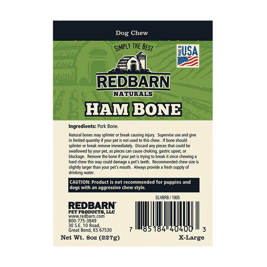 Redbarn X-Large Ham Bone Dog Treat 8oz, Label