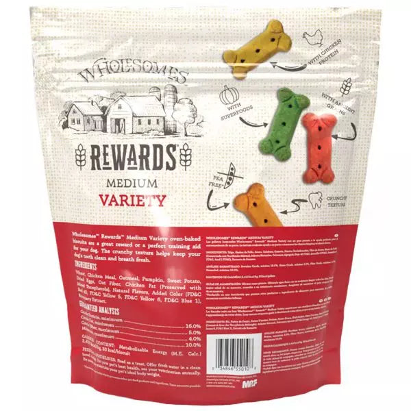 Back pouch of SPORTMiX Wholesomes Rewards Variety Dog Treats 
