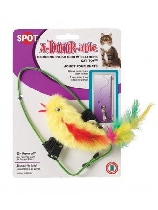 Front packaging of SPOT A-Door-Able Plush Bird Cat Toy