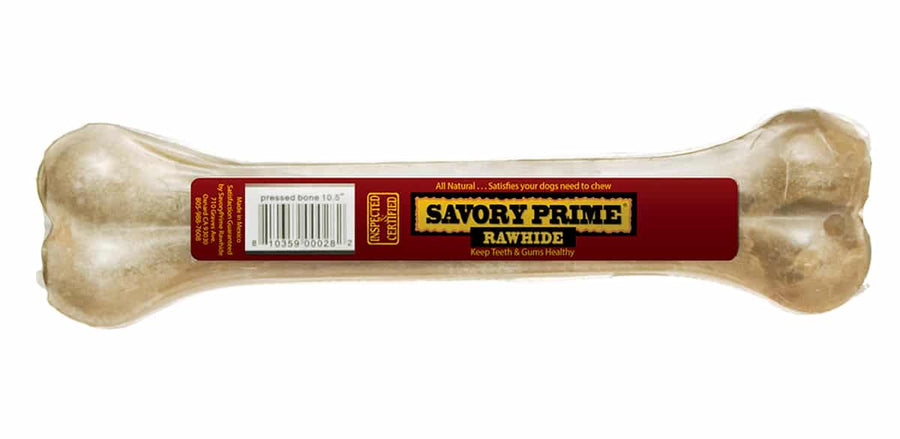 Savory Prime Pressed Bone Rawhide Dog Treat, Front Packaging