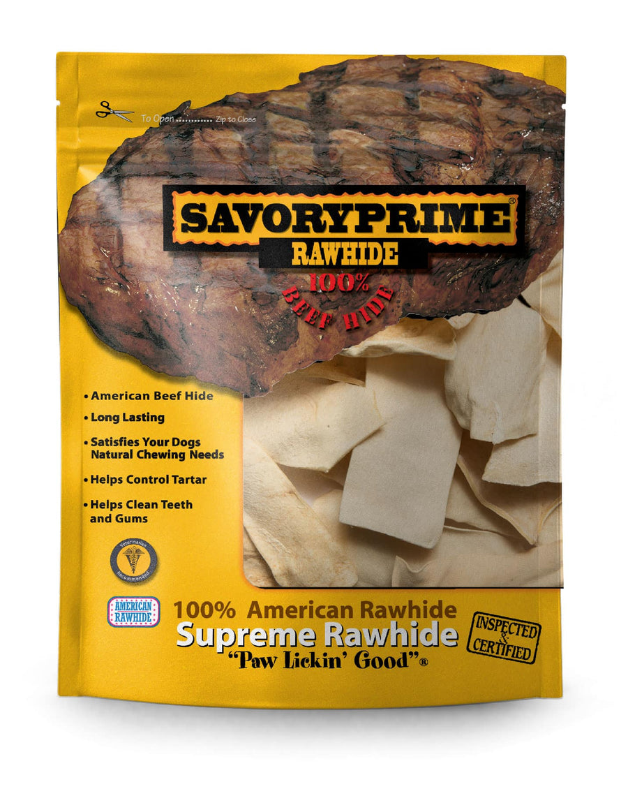 Savory Prime Rawhide Natural Chips Dog Treat 1lb Front 1lb, Front Pouch