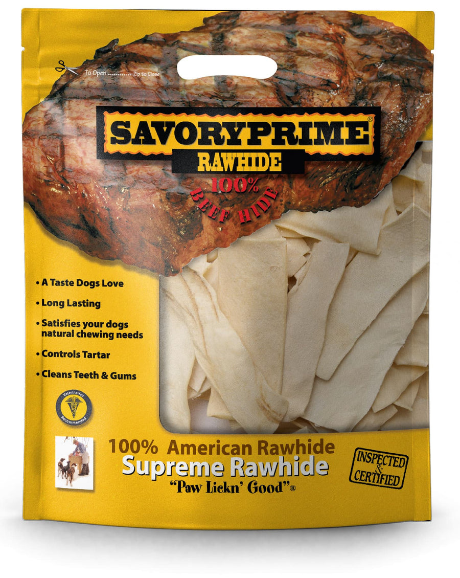 Front Pouch of Savory Prime Rawhide Natural Chips Dog Treat