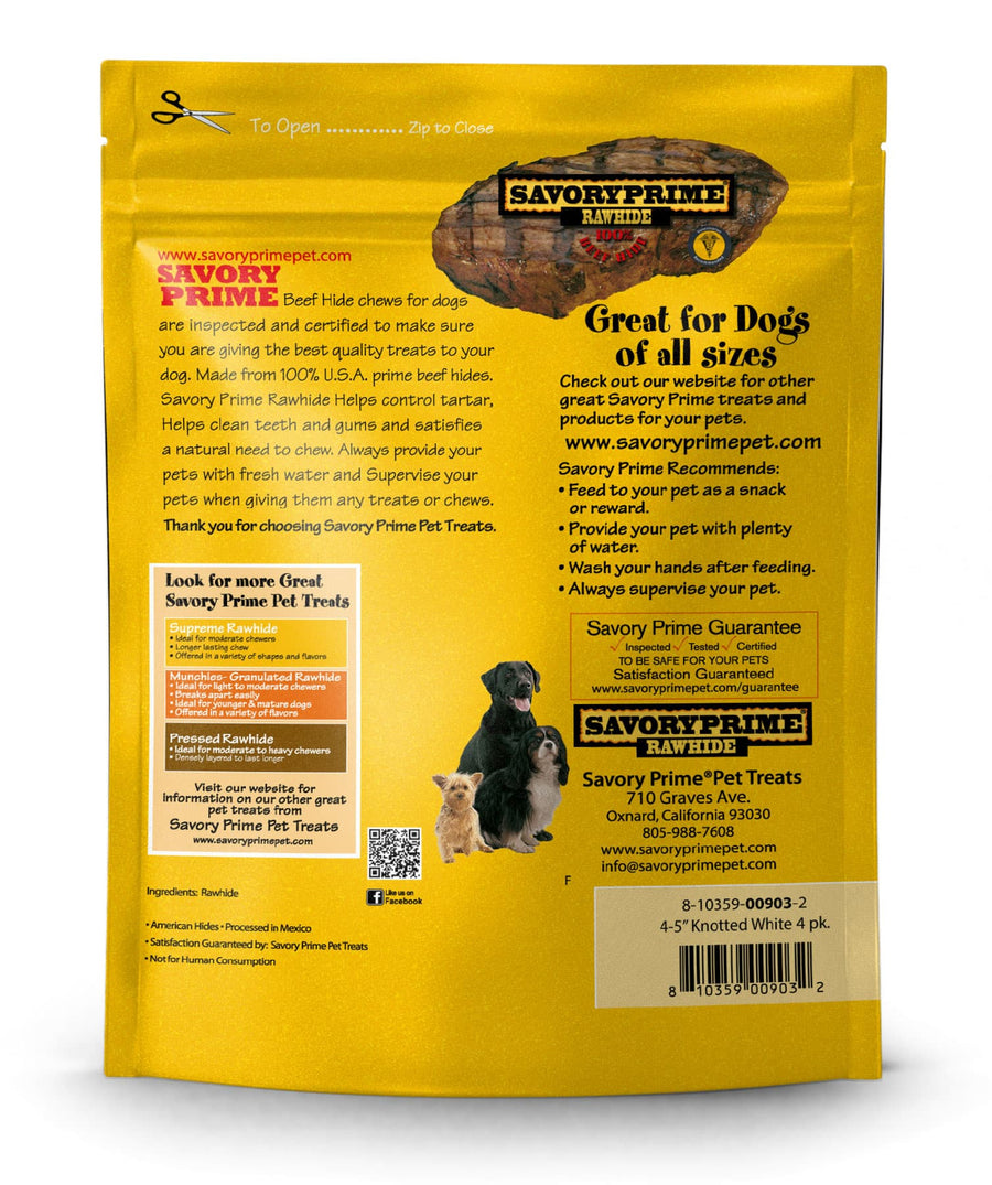 Savory Prime Supreme Knotted Bones Dog Treat 4-5", Back Packaging