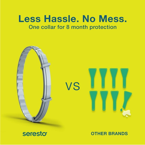 Seresto Flea and Tick Collar for Dogs versus other brands, less hassle, no mess, one collar for 8 month protection