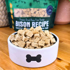 Shepherd Boy Farms Raw Freeze Dried Bison Banquet Dog Food in a bowl 
