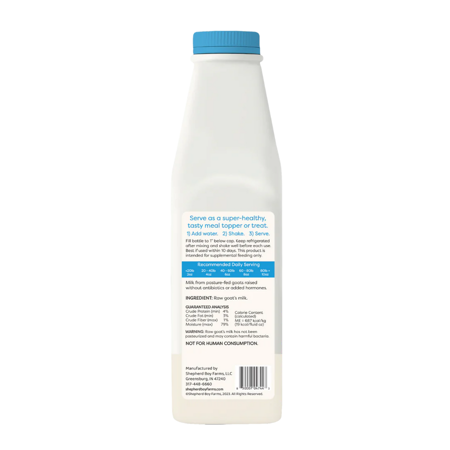 Back bottle of Shepherd Boy Farms Freeze Dried Raw Classic Goat Milk 4 oz oz