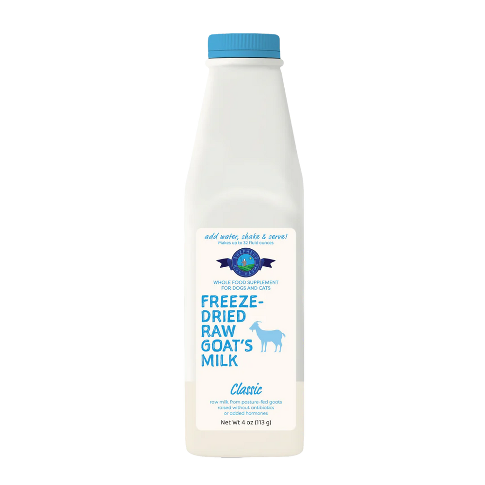 Front bottle of Shepherd Boy Farms Freeze Dried Raw Classic Goat Milk 4 oz