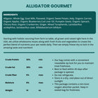 Ingredients of Shepherd Boy Farms Raw Freeze Dried Alligator Gourmet Dog Food