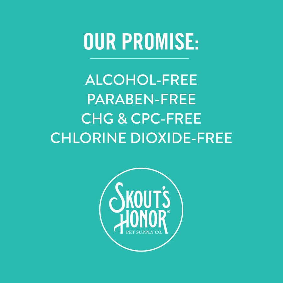 Brand Promise of alcohol free, paraben-free, chg and cpc-free and chlorine dioxide-free of Skout's Honor Oral Care