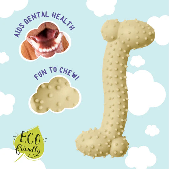 Snugarooz Lil Baby Bone Yellow Dog Toy aids dental health, fun to chew and eco-friendly