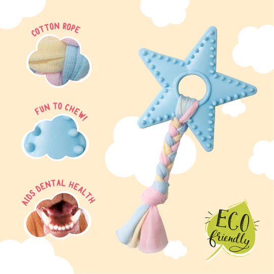 Snugarooz Lil Star Blue Dog Chew has cotton rope, fun to chew, aids dental health and eco-friendly