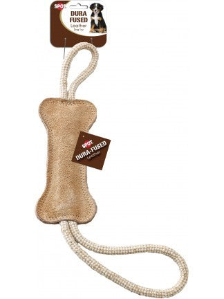 Spot Dura-Fused Leather Bone Tug Dog Toy Large Front Packaging