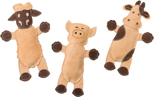 Spot Dura-Fused Leather & Jute Barnyard Assorted Dog Toy, in sheep, cow and pig designs