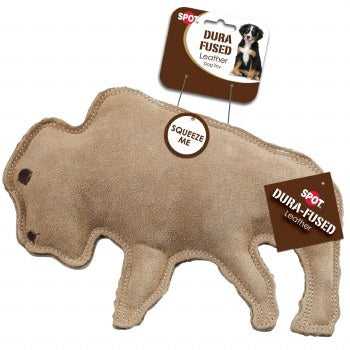 Spot Dura-Fused Leather & Jute Buffalo Dog Toy Front Packaging