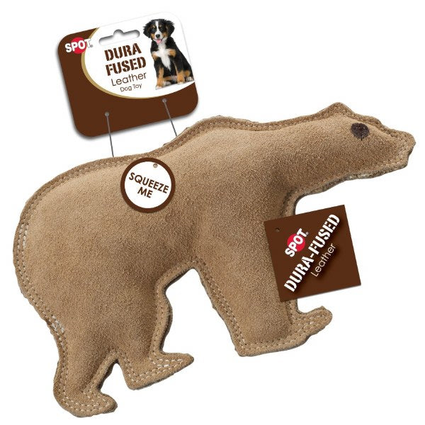 Front Packaging of Spot Dura-Fused Leather & Jute Dog Toy- Bear Design