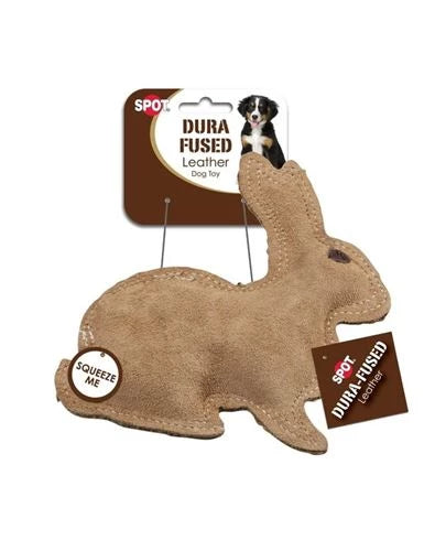 Spot Dura-Fused Leather & Jute Rabbit Dog Toy Front Packaging