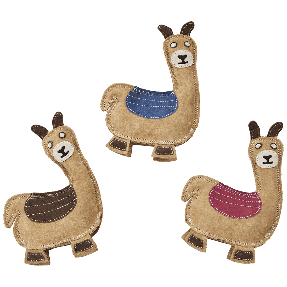 3 colors of Spot Dura-Fused Leather Llama Dog Toy