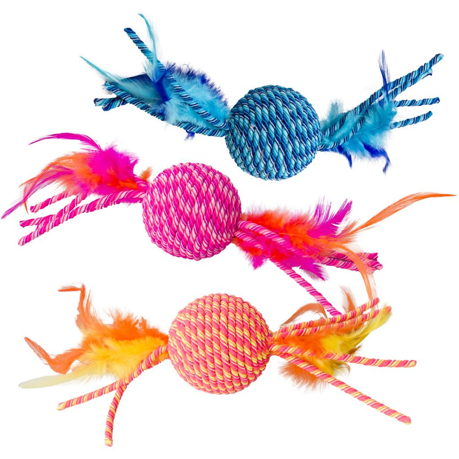 Assorted Spot Elasteeez Ball with Feathers Cat Toy Assorted